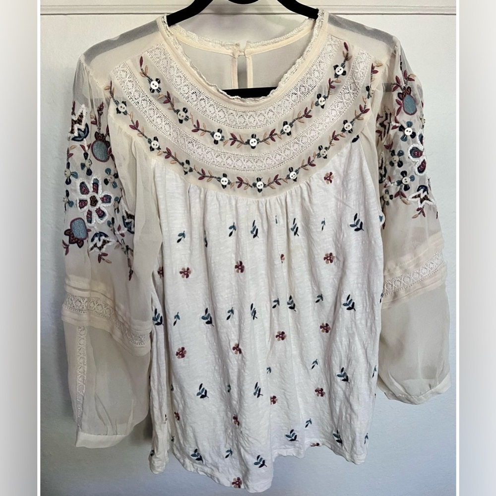 Anthropologie embroidered lace blouse